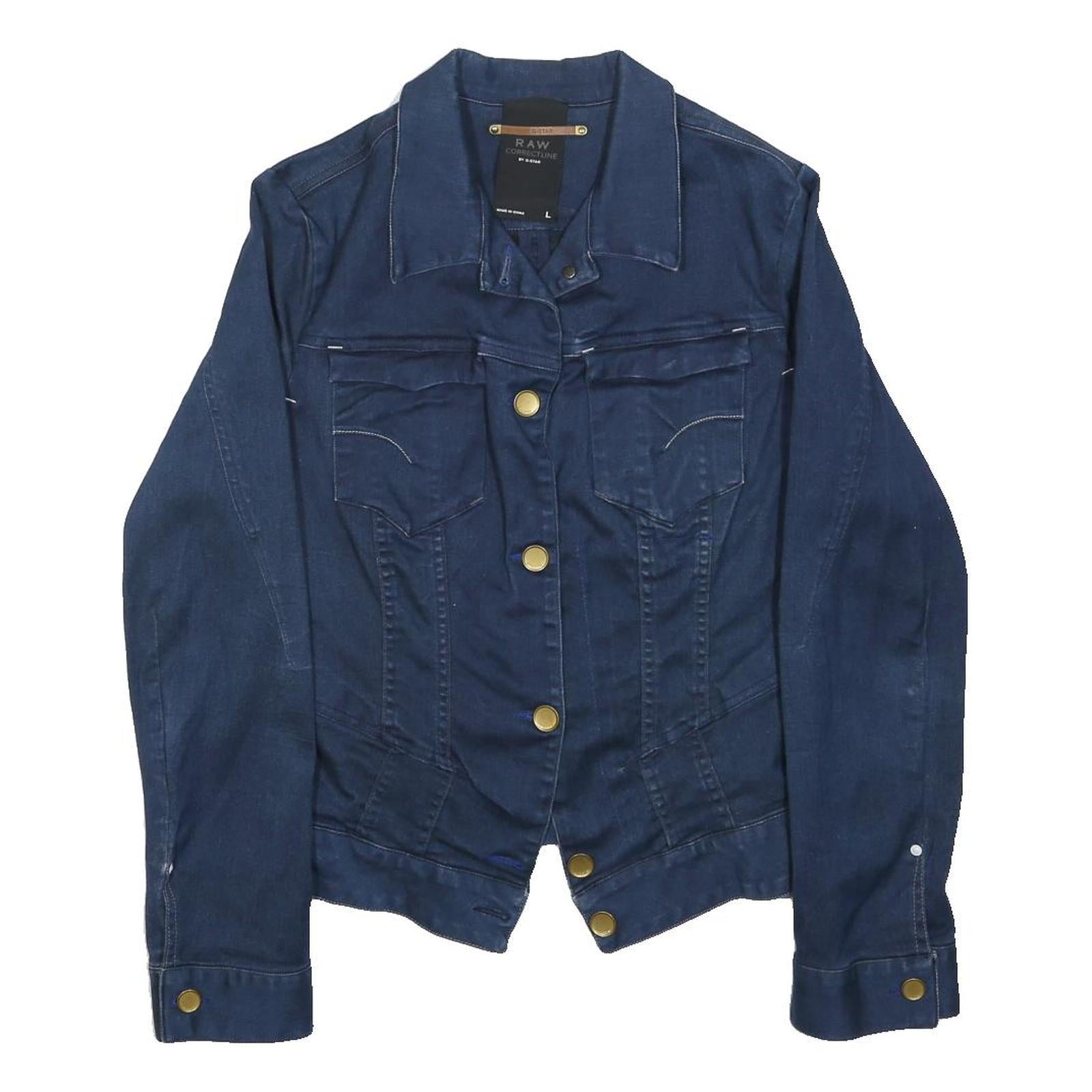 G-STAR Womens Blue Denim Jacket L Button Cotton Classic Fitted Stylish