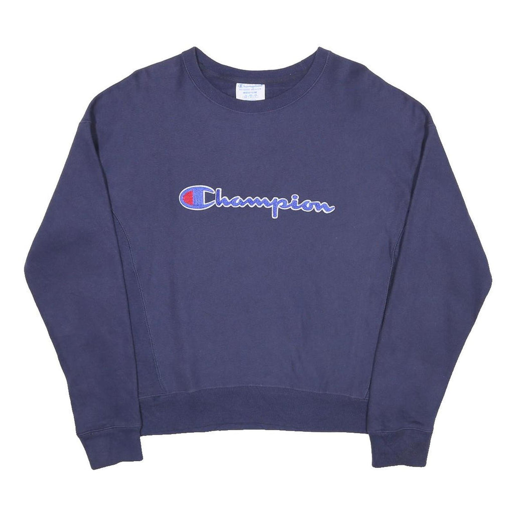 CHAMPION REVERSE WEAVE Womens Blue Crew Neck M Sweatshirt Logo Embroidered