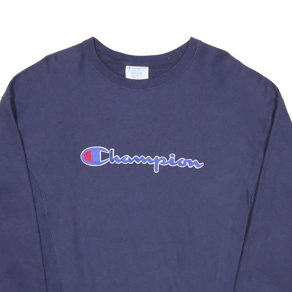 CHAMPION REVERSE WEAVE Womens Blue Crew Neck M Sweatshirt Logo Embroidered
