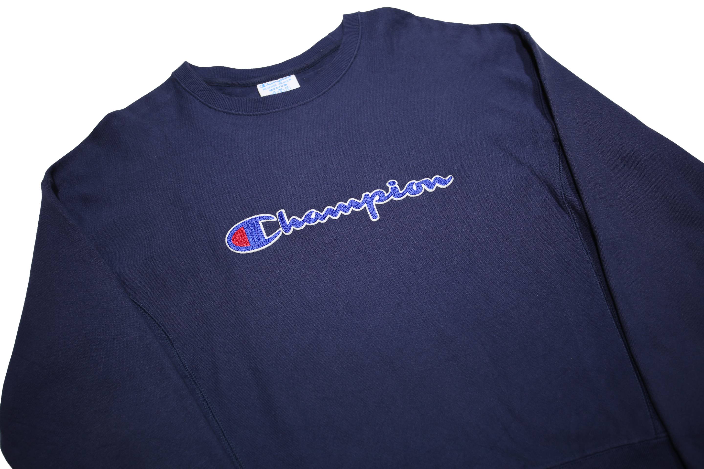 CHAMPION REVERSE WEAVE Womens Blue Crew Neck M Sweatshirt Logo Embroidered
