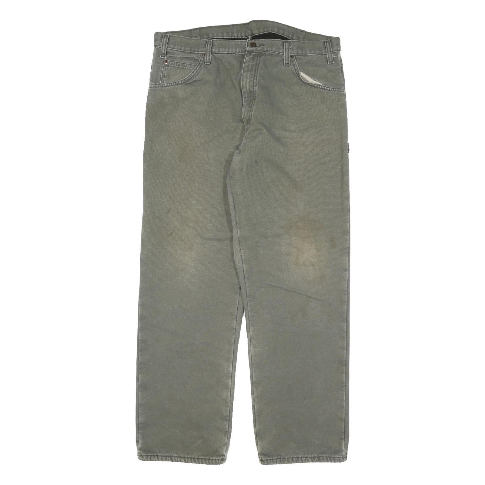 DICKIES Mens Cotton Blend Green Regular Straight Trousers W38 L31 Workwear Zip