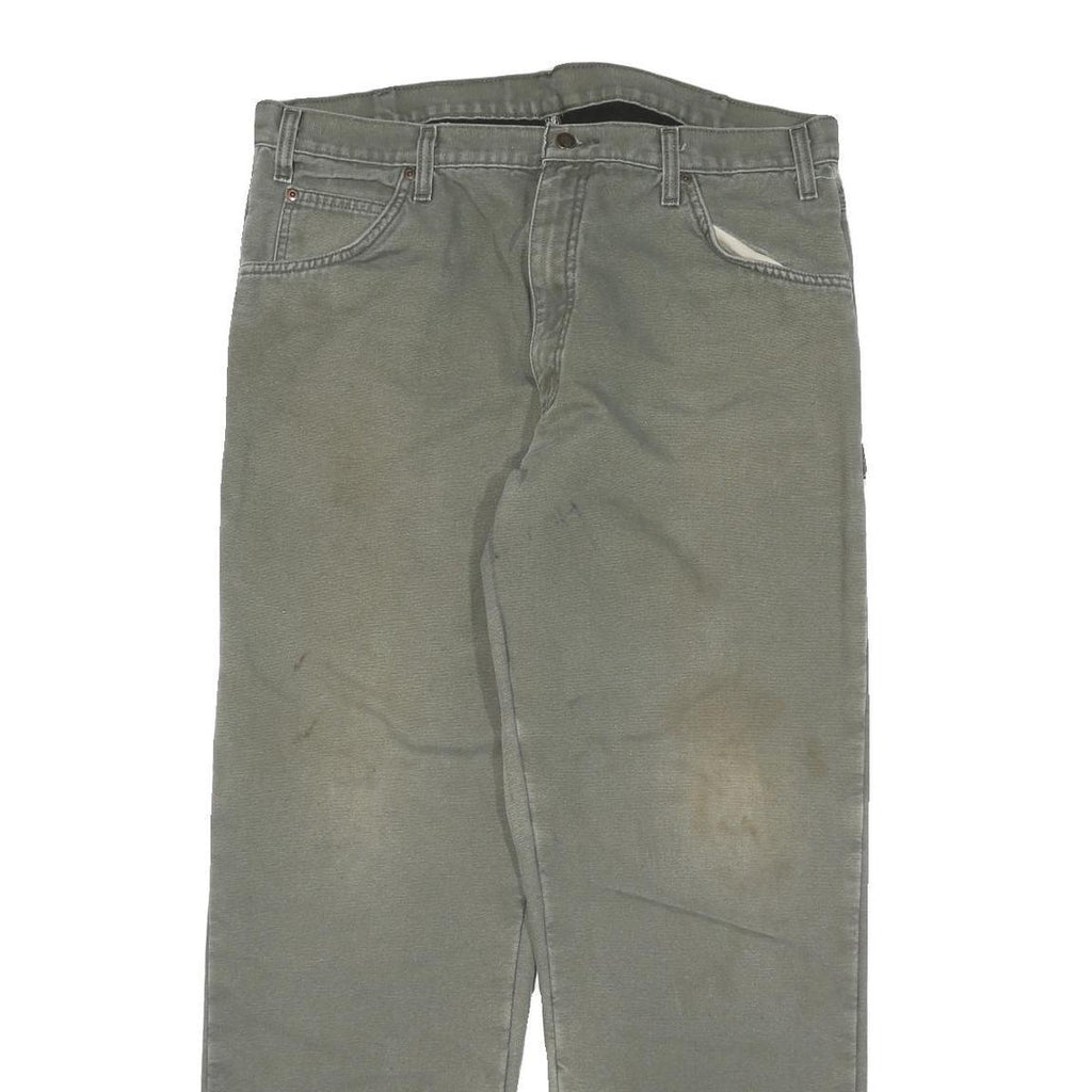 DICKIES Mens Cotton Blend Green Regular Straight Trousers W38 L31 Workwear Zip