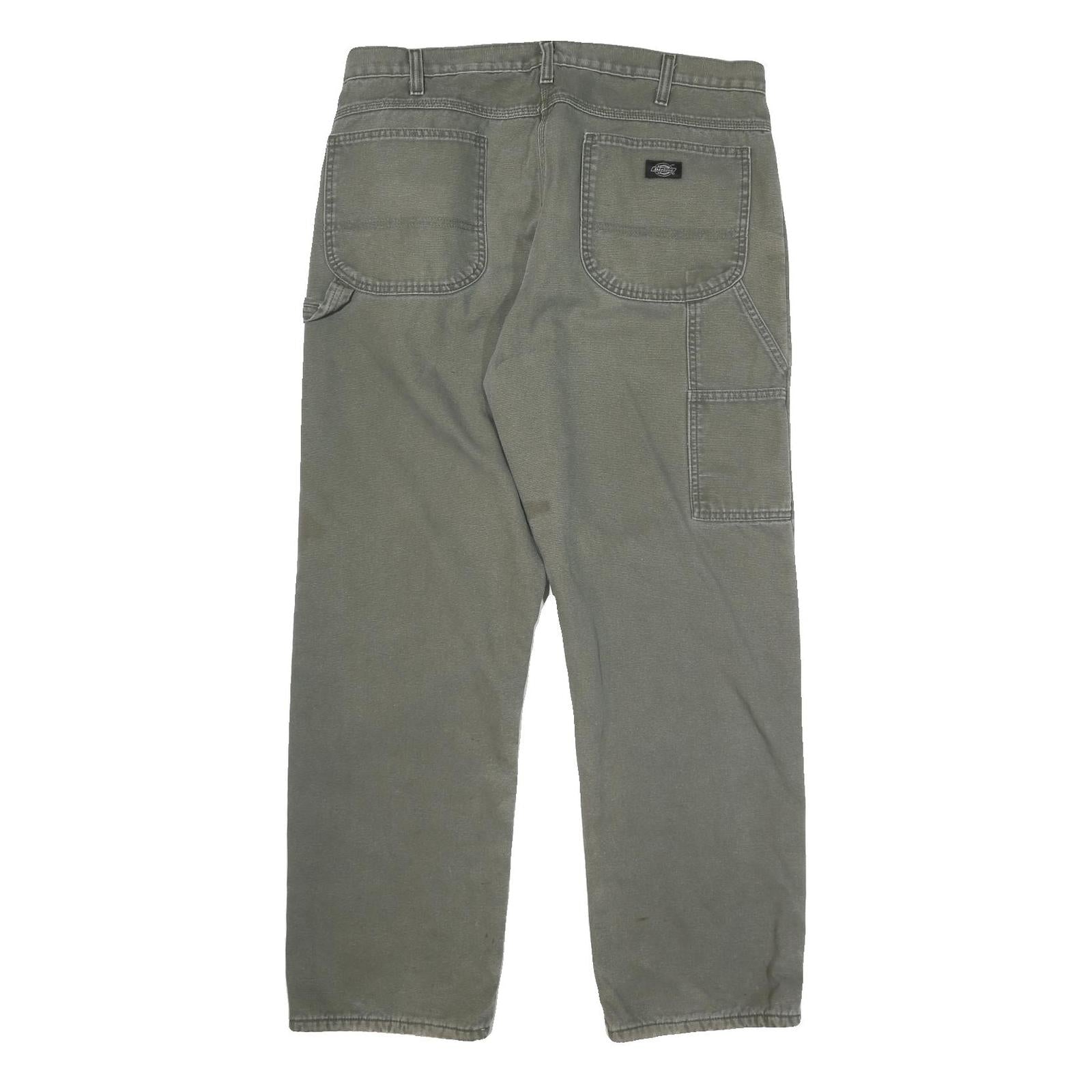 DICKIES Mens Cotton Blend Green Regular Straight Trousers W38 L31 Workwear Zip