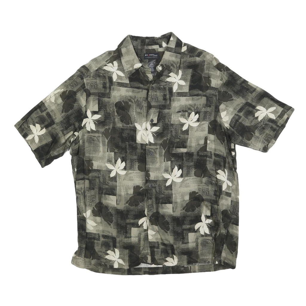 AXCESS Mens Black & Grey Floral Cotton Blend Casual Shirt M Summer Style