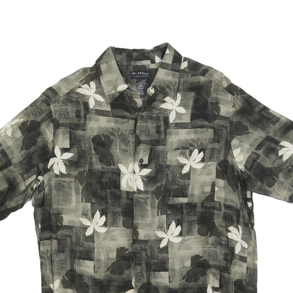 AXCESS Mens Black & Grey Floral Cotton Blend Casual Shirt M Summer Style