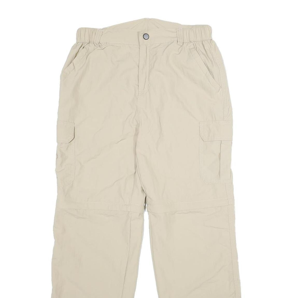 Mens Beige Nylon Regular Fit Cargo Trousers W28 L30 Casual Outdoor Zip Closure