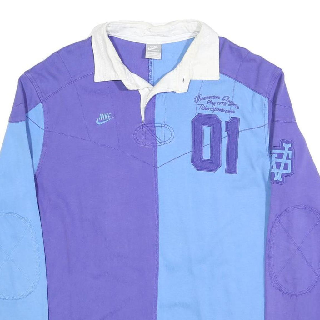 NIKE Mens Purple & Blue Long Sleeve Number 01 Rugby Polo Shirt XL Sportwear