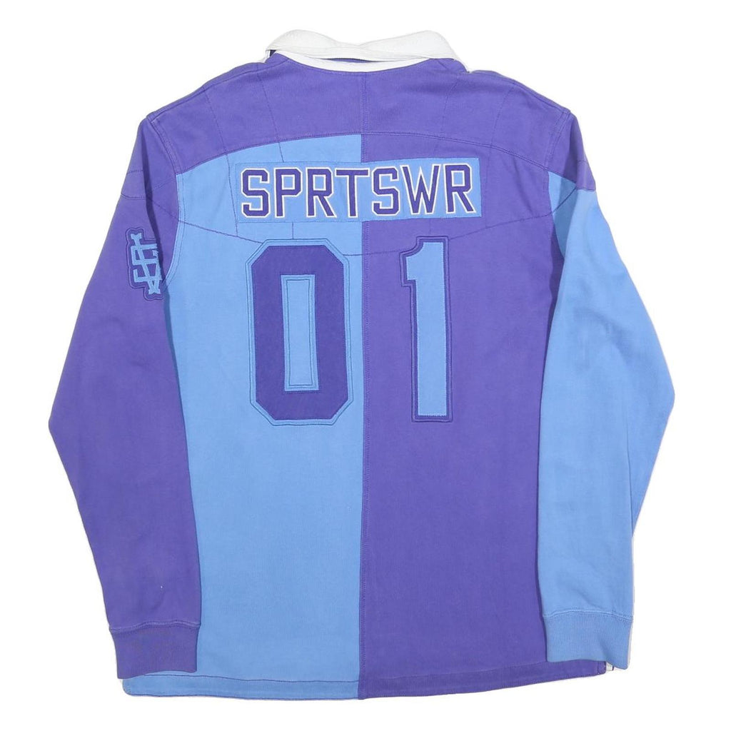 NIKE Mens Purple & Blue Long Sleeve Number 01 Rugby Polo Shirt XL Sportwear