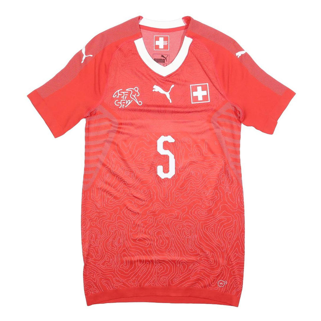 PUMA 2018-19 Suisse Womens Red T-Shirt M Short Sleeve V-Neck Rothenbühler Signed