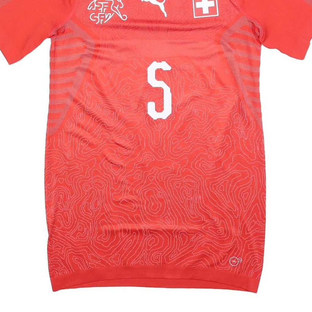 PUMA 2018-19 Suisse Womens Red T-Shirt M Short Sleeve V-Neck Rothenbühler Signed