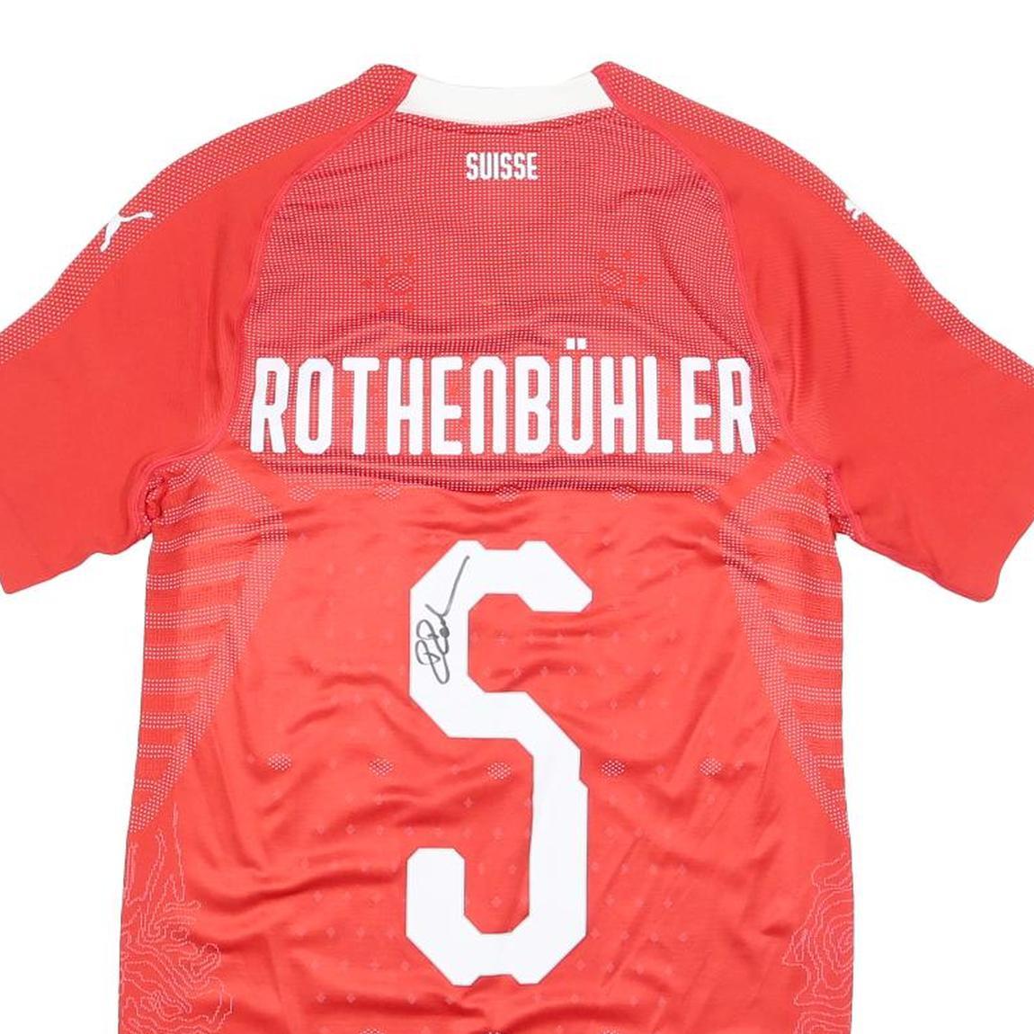 PUMA 2018-19 Suisse Womens Red T-Shirt M Short Sleeve V-Neck Rothenbühler Signed