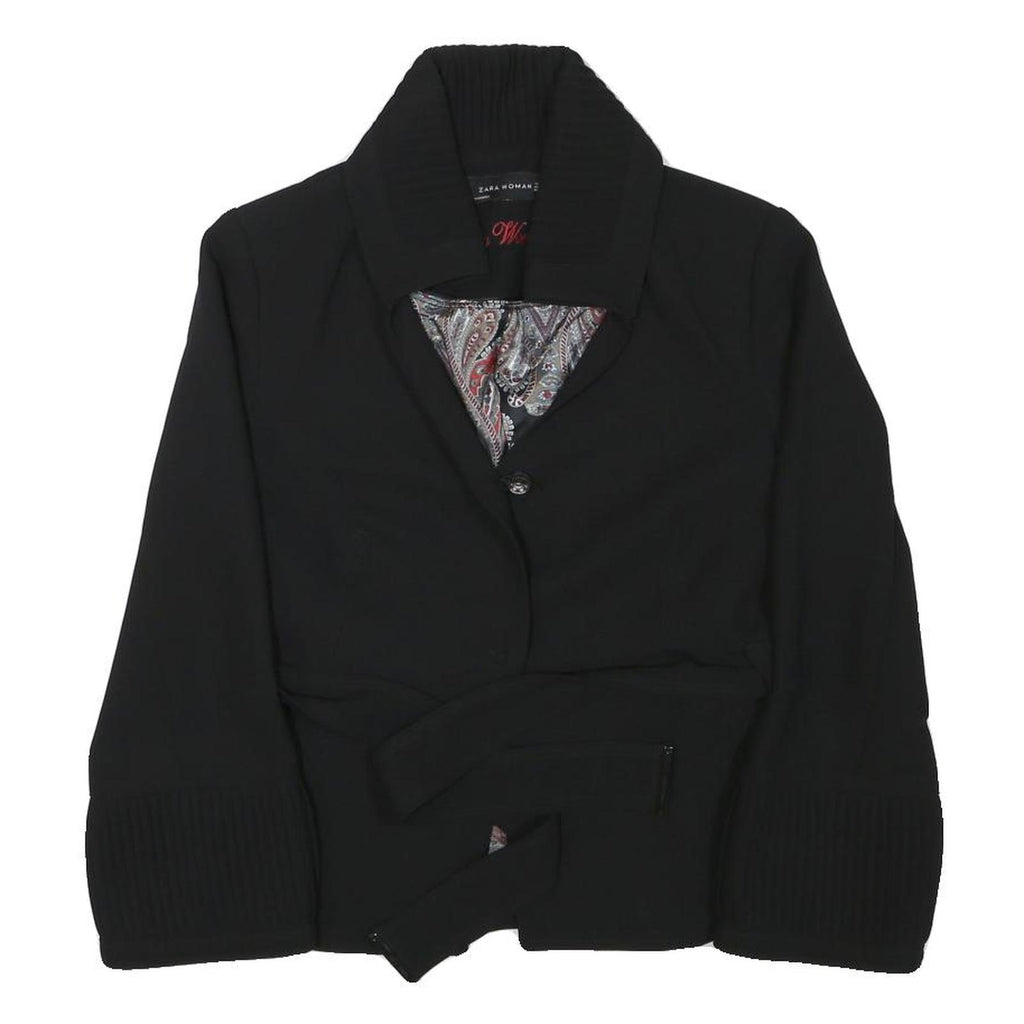 ZARA WOMAN Womens Black Button Blazer S Polyester Blend Woven Tailored Fit Plain