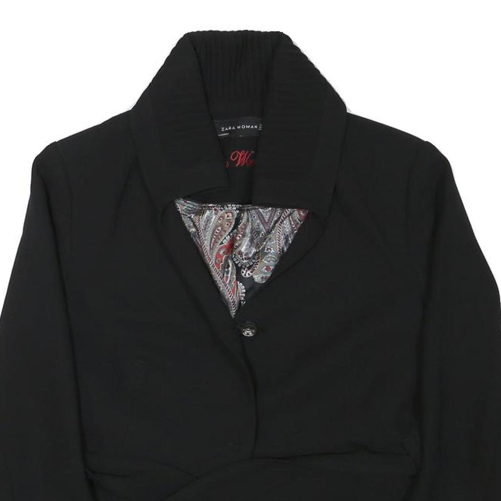 ZARA WOMAN Womens Black Button Blazer S Polyester Blend Woven Tailored Fit Plain
