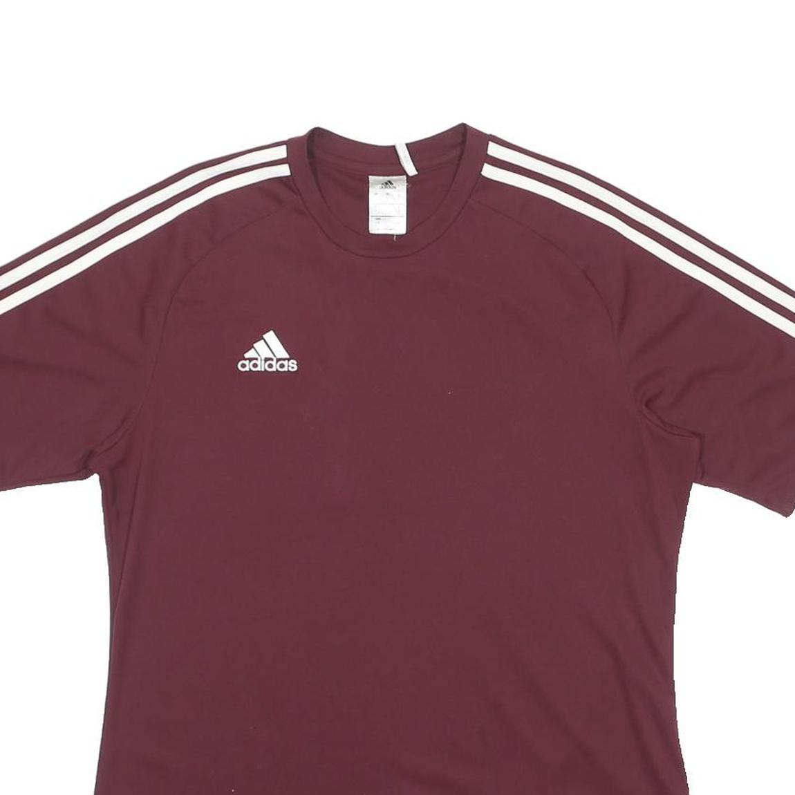 ADIDAS Mens Maroon & White Football Shirt L Short Sleeve Crew Neck Sports Tee