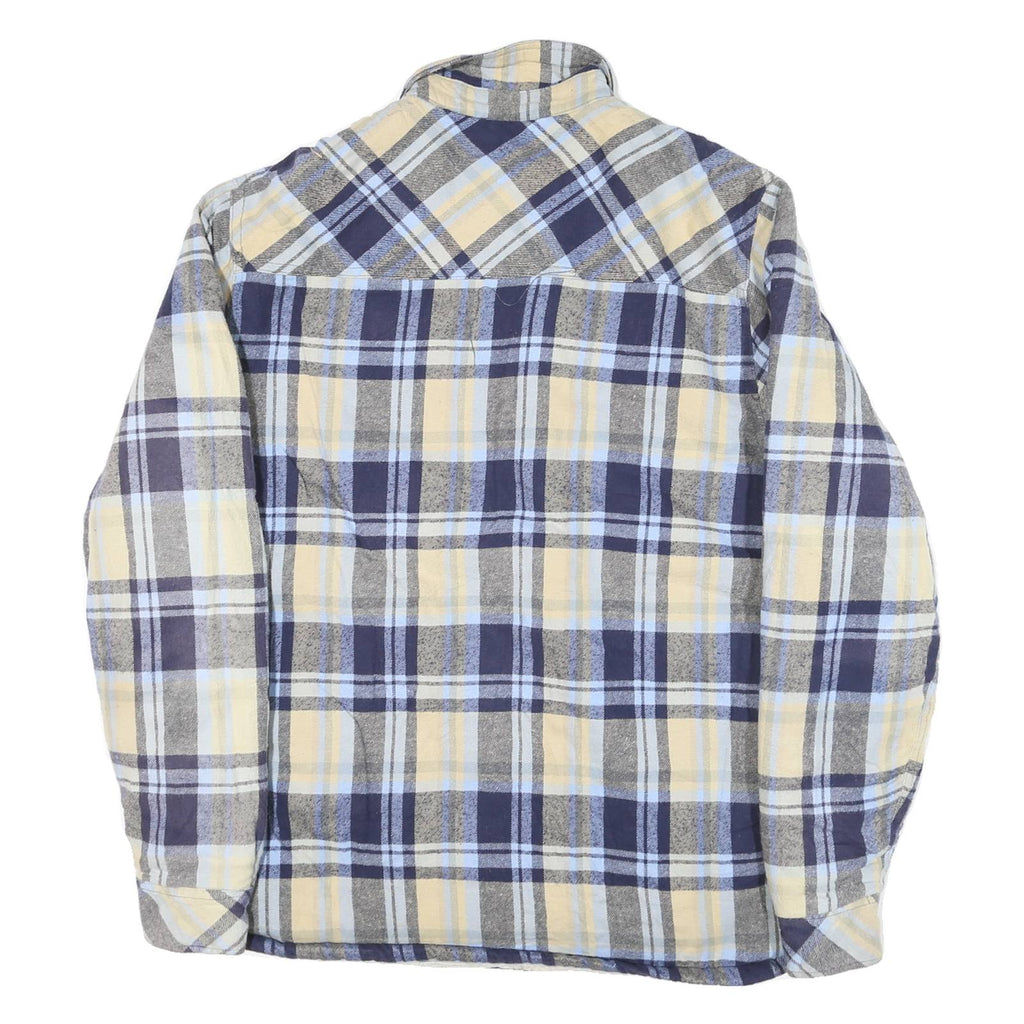 DRAVUS Mens Blue Beige Check Button Jacket L Cotton Blend Casual Long Sleeve