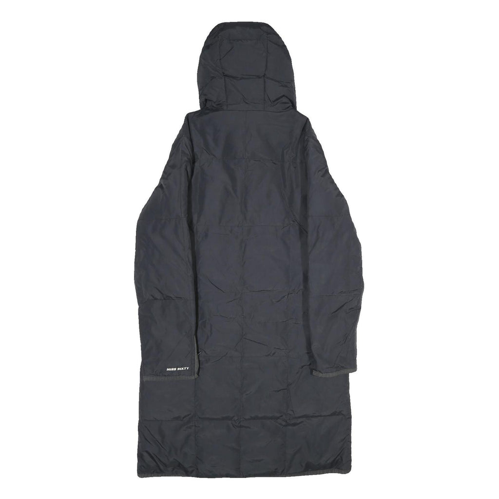 MISS SIXTY Womens Black Hooded Zip Up Longline Polyamide Jacket S Plain Stylish