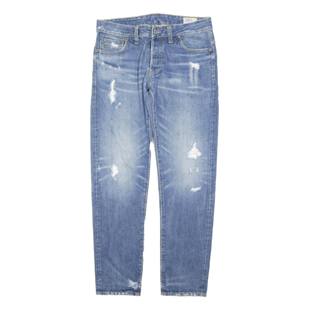 G-STAR Mens Blue Regular Fit Straight Denim Light Wash Jeans W32 L39 Distressed