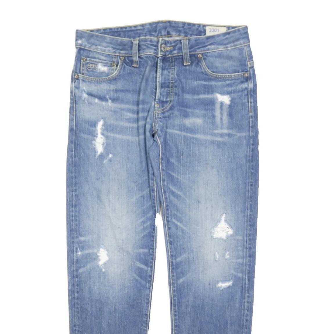 G-STAR Mens Blue Regular Fit Straight Denim Light Wash Jeans W32 L39 Distressed