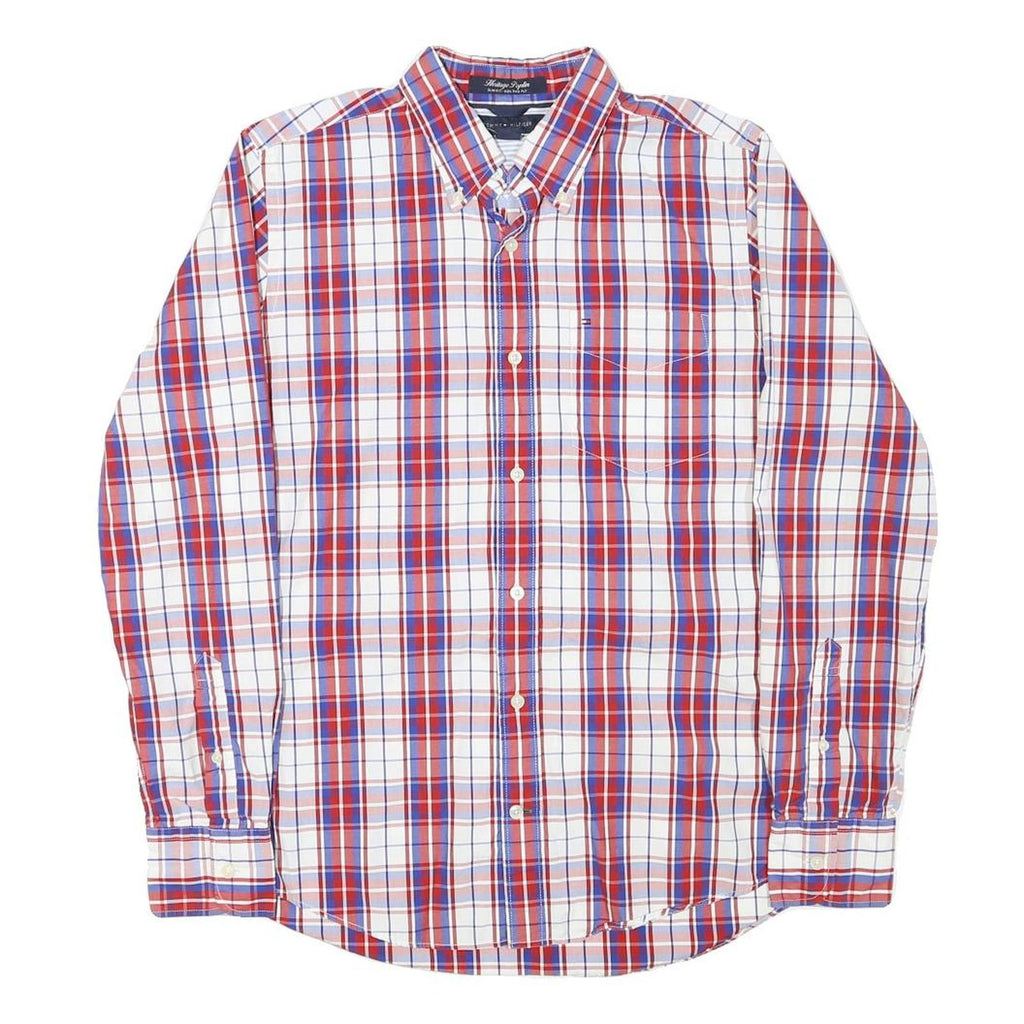 TOMMY HILFIGER Mens Red & Blue Checked Shirt S Classic Fit Button Down Cotton