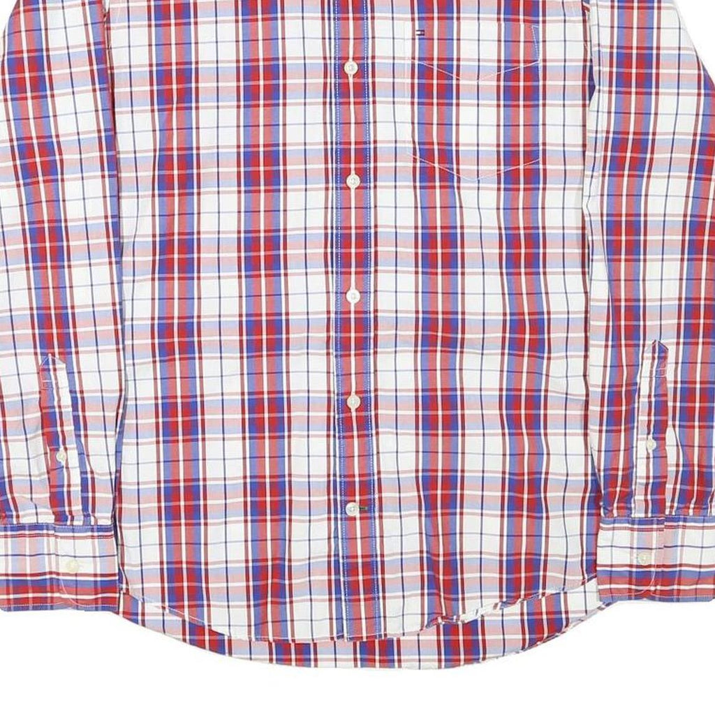 TOMMY HILFIGER Mens Red & Blue Checked Shirt S Classic Fit Button Down Cotton