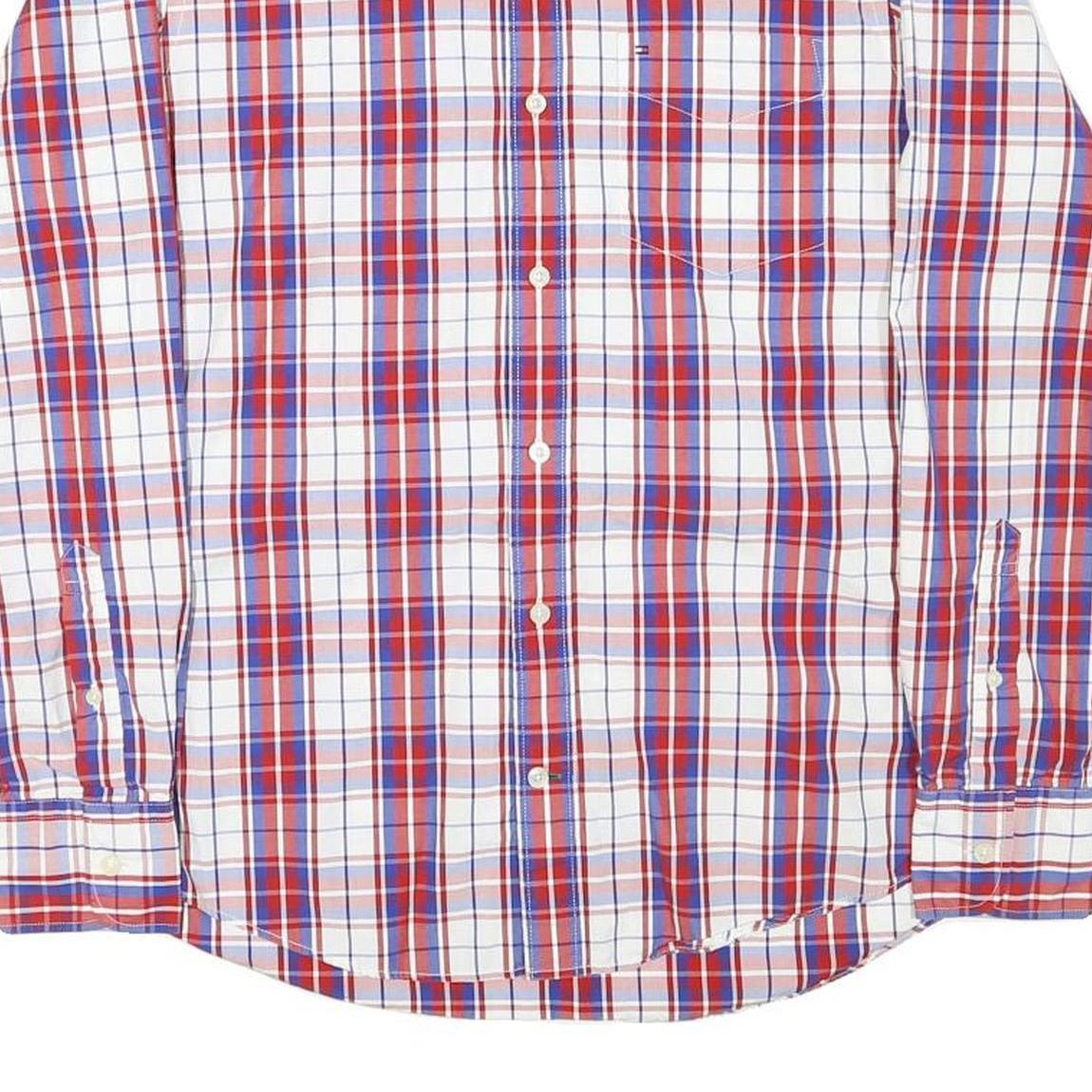 TOMMY HILFIGER Mens Red & Blue Checked Shirt S Classic Fit Button Down Cotton
