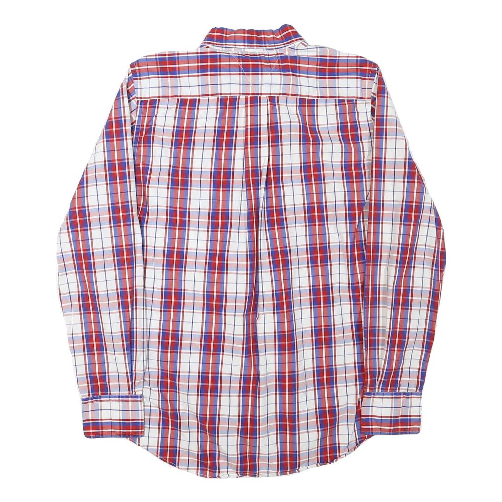 TOMMY HILFIGER Mens Red & Blue Checked Shirt S Classic Fit Button Down Cotton