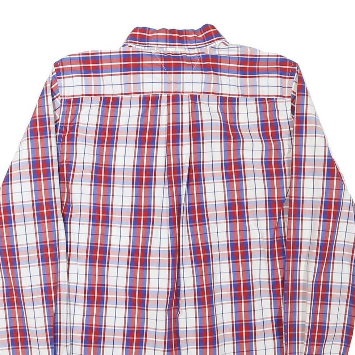 TOMMY HILFIGER Mens Red & Blue Checked Shirt S Classic Fit Button Down Cotton