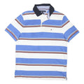 TOMMY HILFIGER Mens Blue & White Striped Short Sleeve Polo Shirt S Cotton Blend