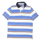 TOMMY HILFIGER Mens Blue & White Striped Short Sleeve Polo Shirt S Cotton Blend