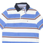 TOMMY HILFIGER Mens Blue & White Striped Short Sleeve Polo Shirt S Cotton Blend