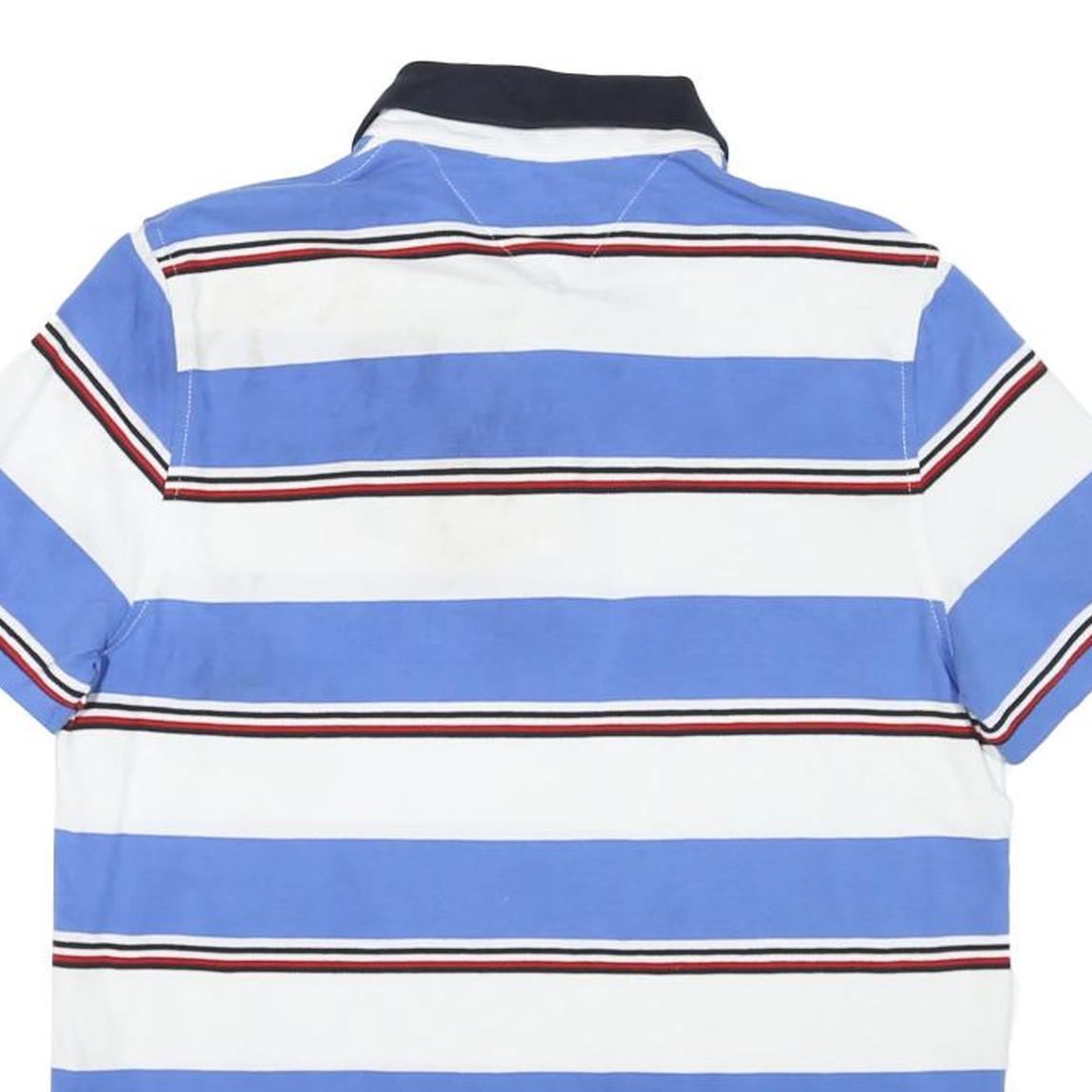 TOMMY HILFIGER Mens Blue & White Striped Short Sleeve Polo Shirt S Cotton Blend