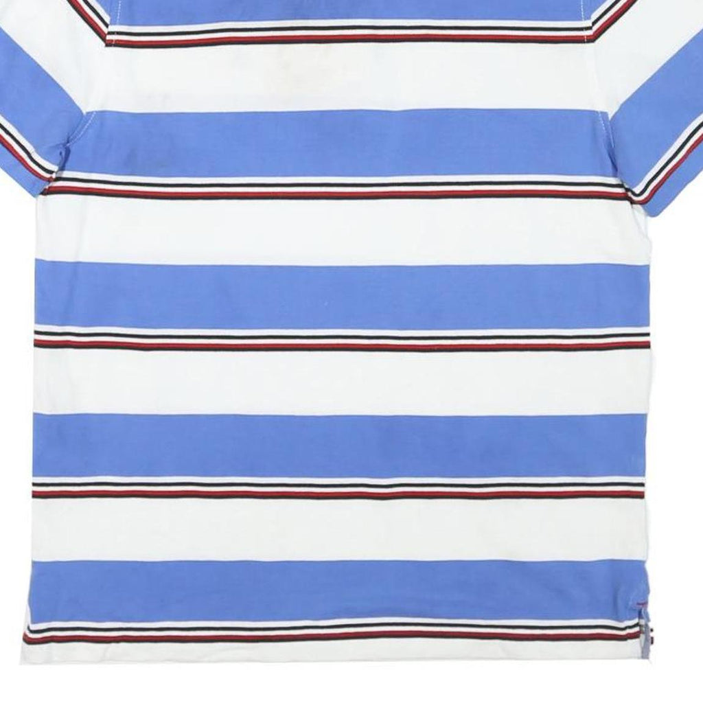 TOMMY HILFIGER Mens Blue & White Striped Short Sleeve Polo Shirt S Cotton Blend