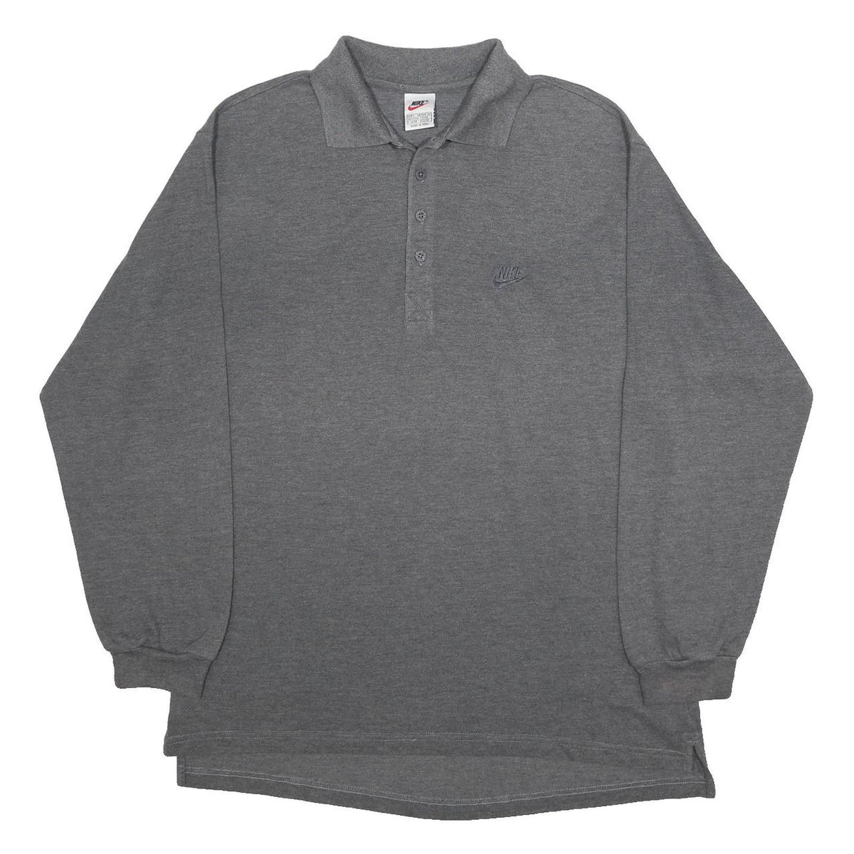 NIKE Mens Grey Long Sleeve Plain Polo Shirt L Cotton Blend Casual Sport