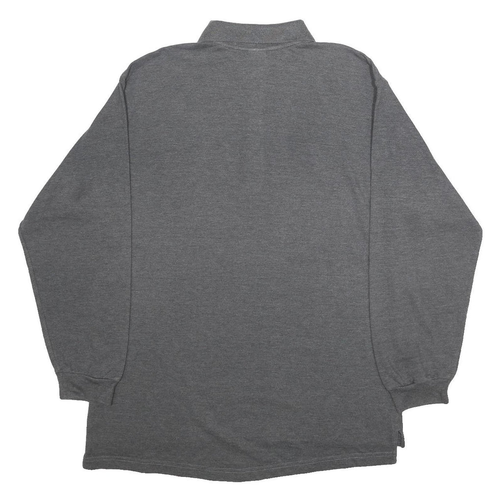 NIKE Mens Grey Long Sleeve Plain Polo Shirt L Cotton Blend Casual Sport