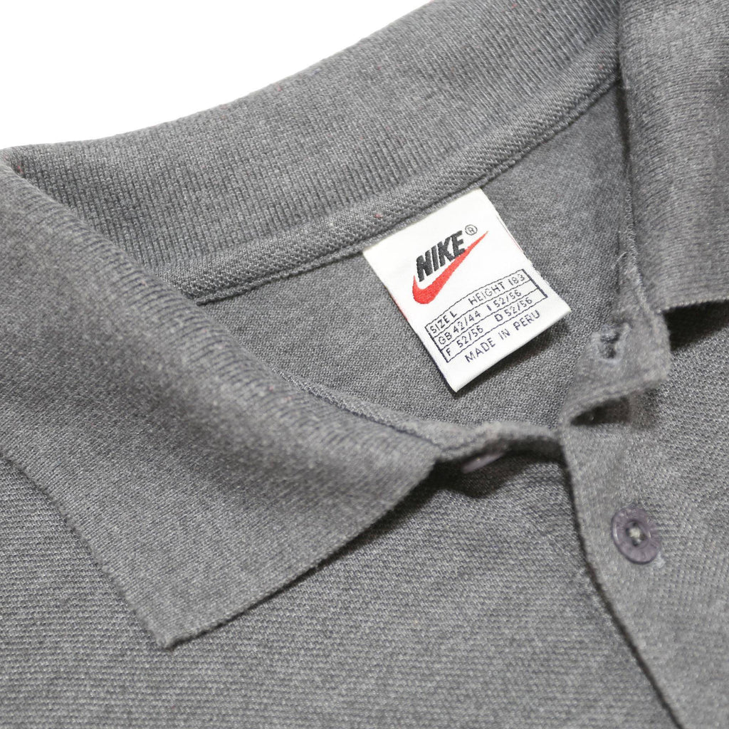 NIKE Mens Grey Long Sleeve Plain Polo Shirt L Cotton Blend Casual Sport