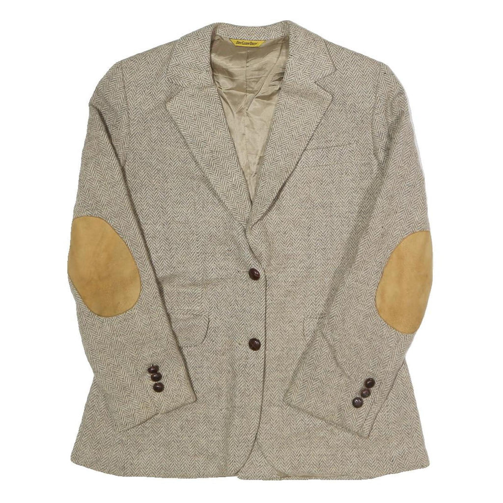 BURNBRAE Womens Beige Wool Herringbone Jacket M Button Closure Elbow Patches