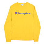 CHAMPION Mens Yellow Long Sleeve Crew Neck Logo T-Shirt M Cotton Blend
