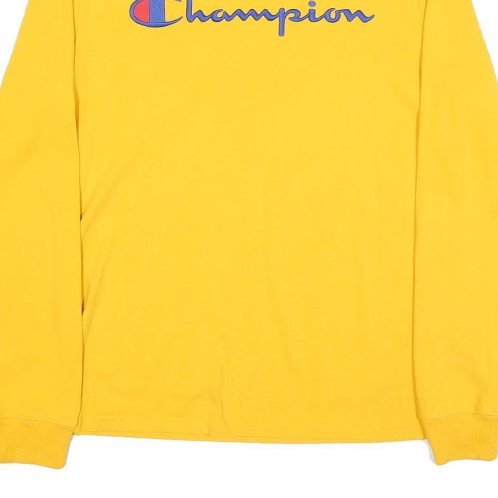 CHAMPION Mens Yellow Long Sleeve Crew Neck Logo T-Shirt M Cotton Blend