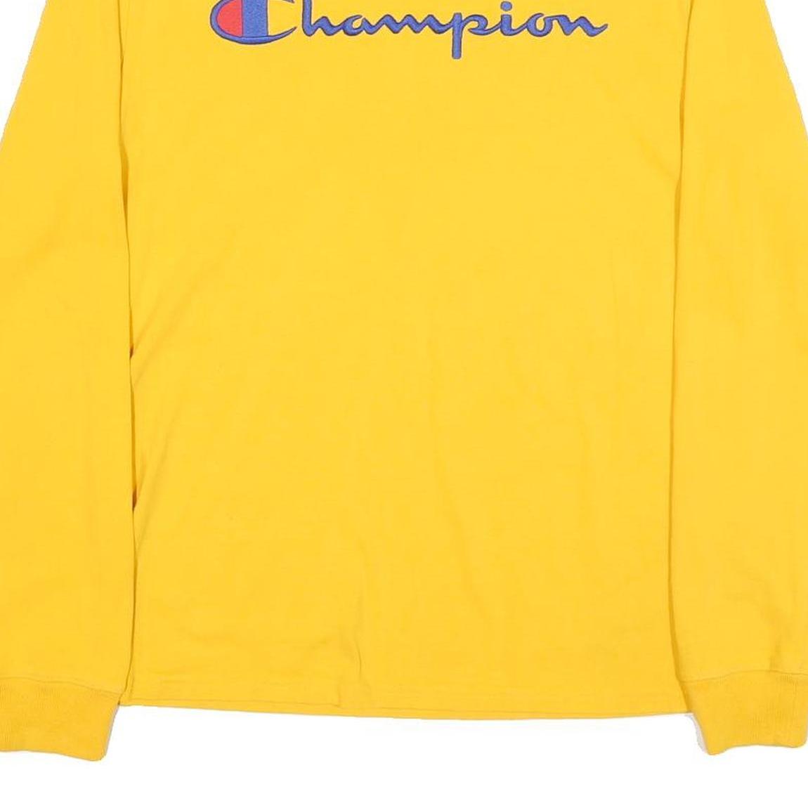 CHAMPION Mens Yellow Long Sleeve Crew Neck Logo T-Shirt M Cotton Blend