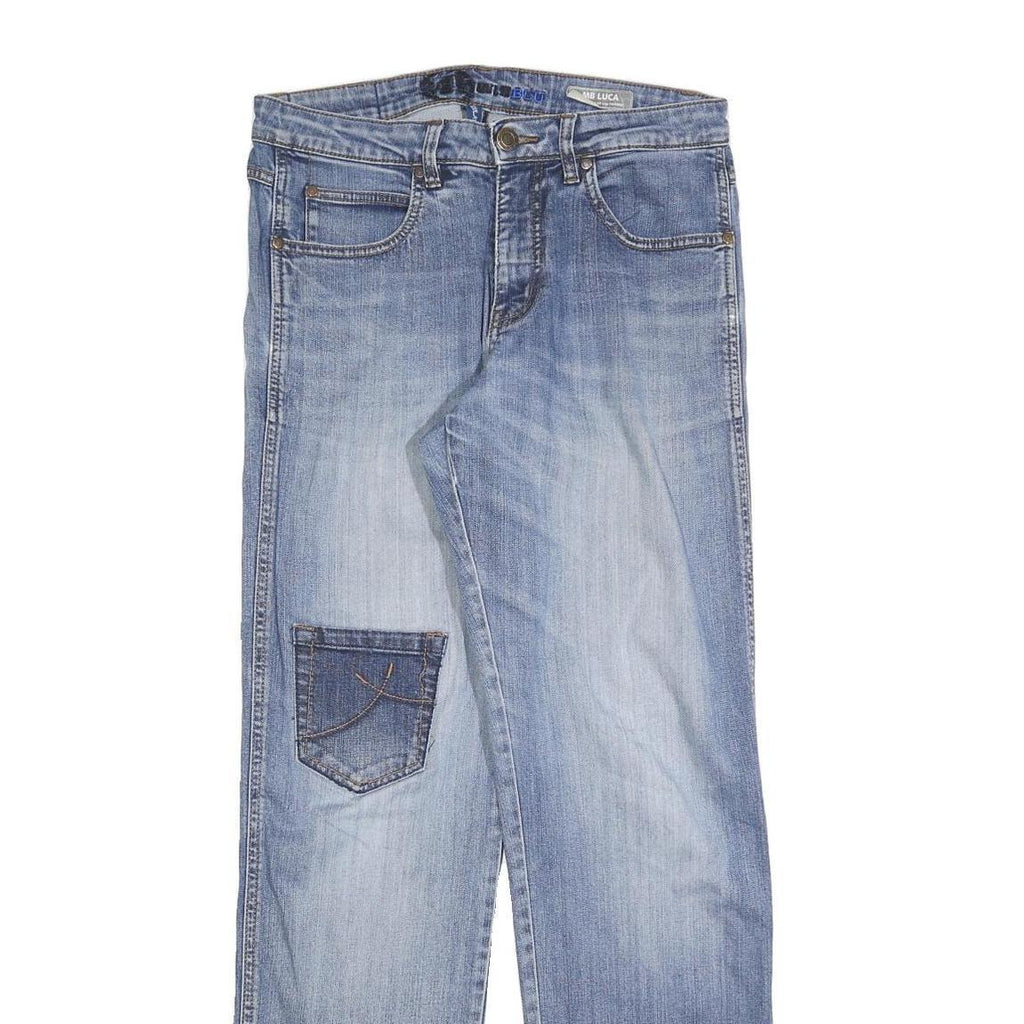 MULTI BLU Mens Regular Fit Blue Denim Jeans W32 L32 Classic Cotton Blend Zip