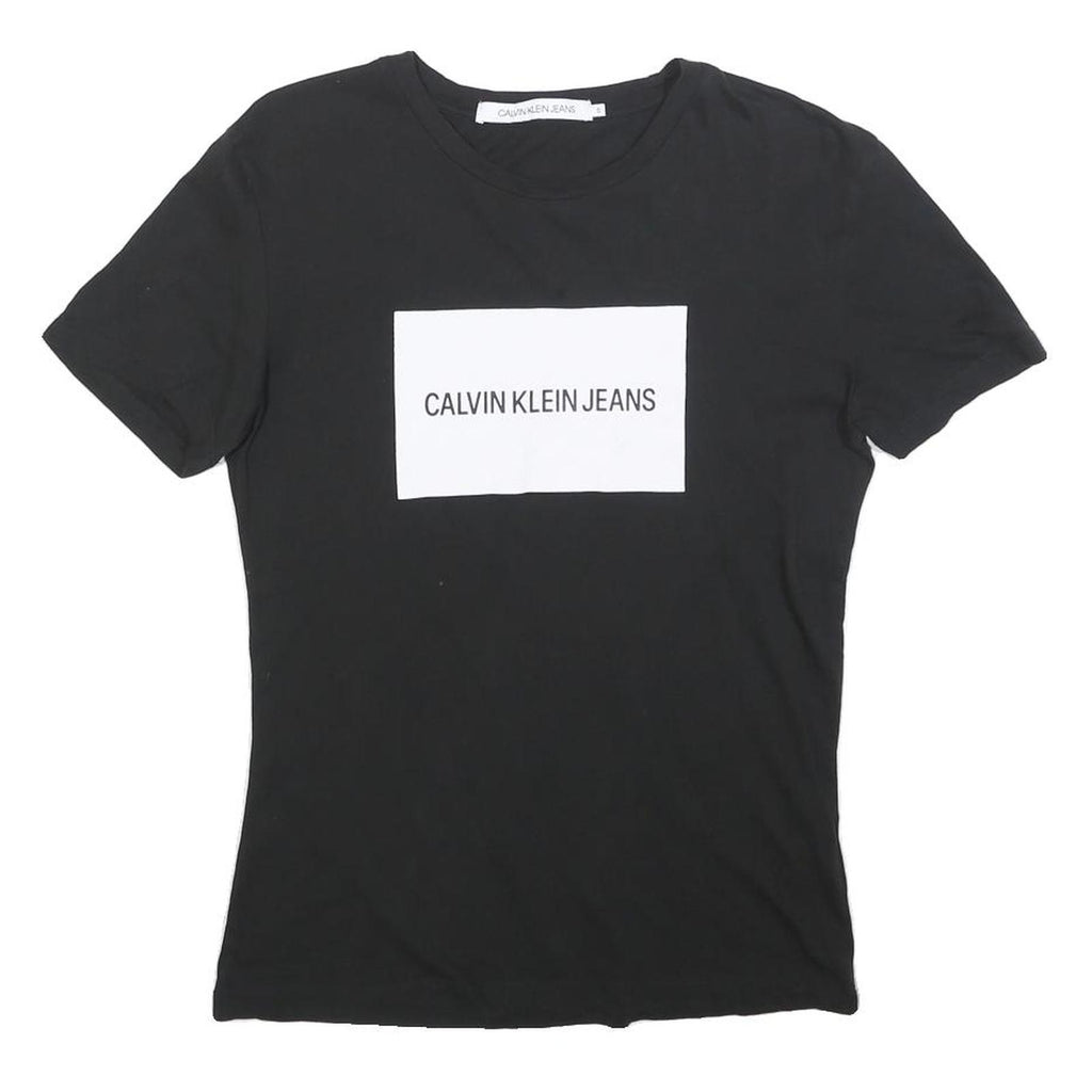 CALVIN KLEIN JEANS Womens Black T-Shirt S Short Sleeve Crew Neck Logo Print
