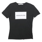 CALVIN KLEIN JEANS Womens Black T-Shirt S Short Sleeve Crew Neck Logo Print