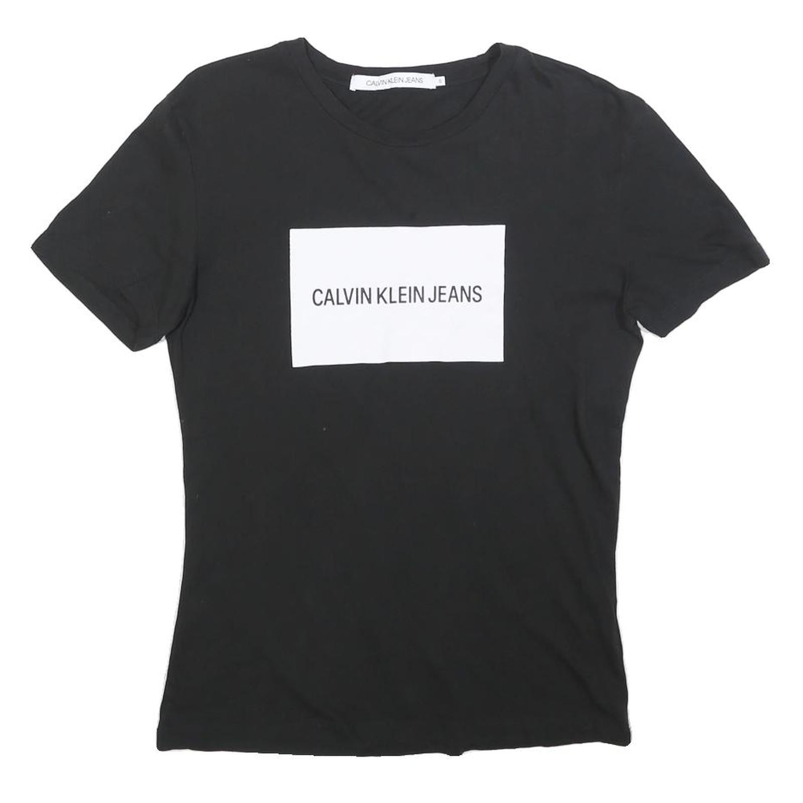 CALVIN KLEIN JEANS Womens Black T-Shirt S Short Sleeve Crew Neck Logo Print