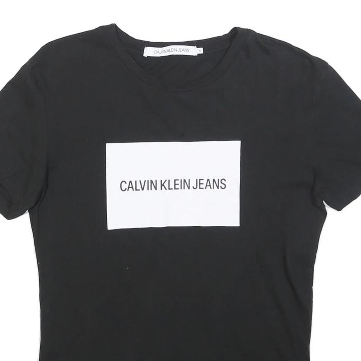 CALVIN KLEIN JEANS Womens Black T-Shirt S Short Sleeve Crew Neck Logo Print