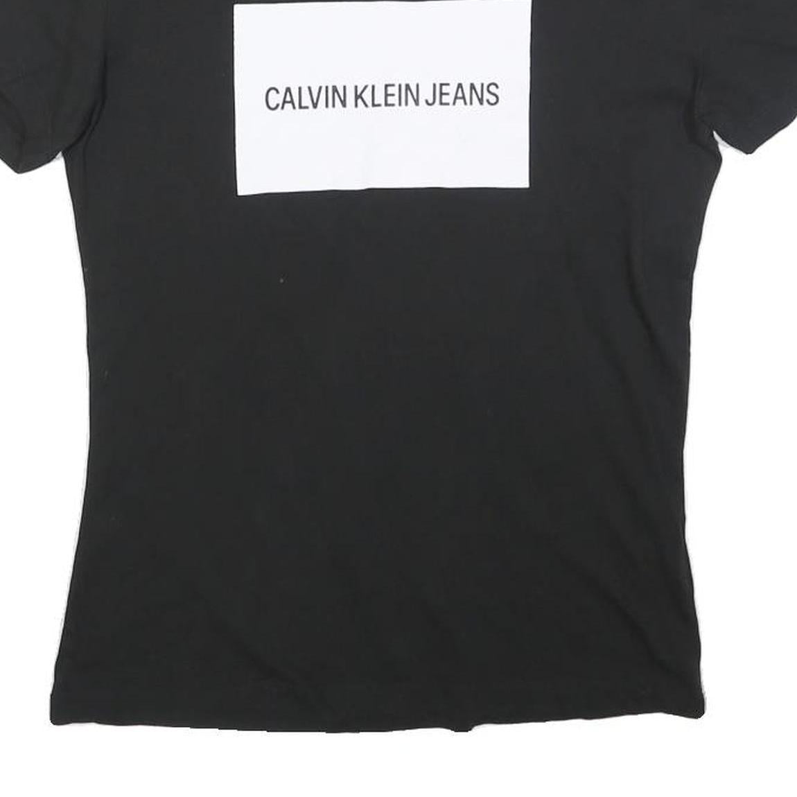 CALVIN KLEIN JEANS Womens Black T-Shirt S Short Sleeve Crew Neck Logo Print