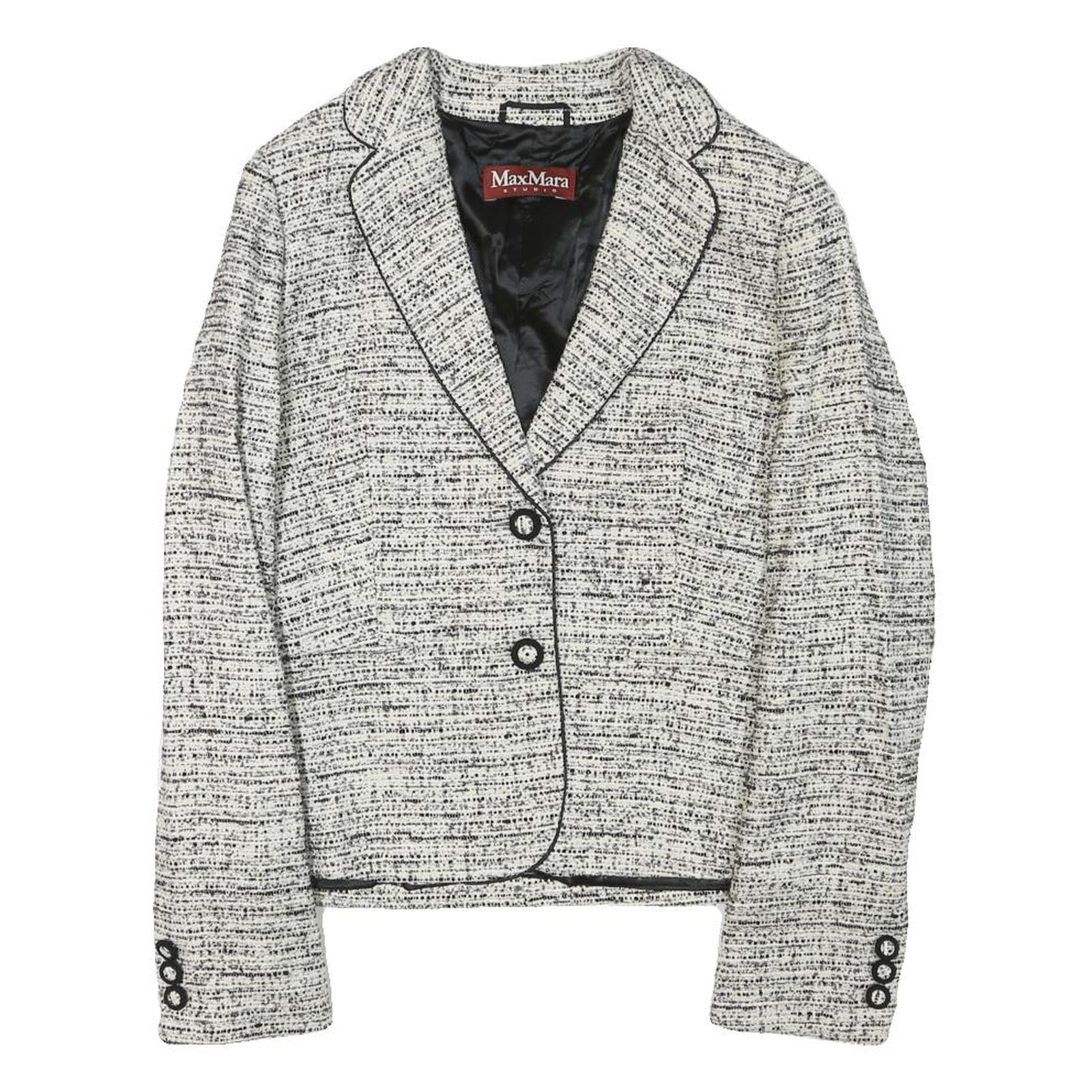 MAX MARA STUDIO Womens Black & White Tweed Button Jacket XS Synthetic Classic
