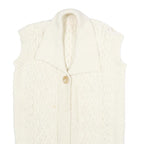 Womens Cream Cable Knit Wool Jumper Shawl Collar Pullover M Sleeveless Button