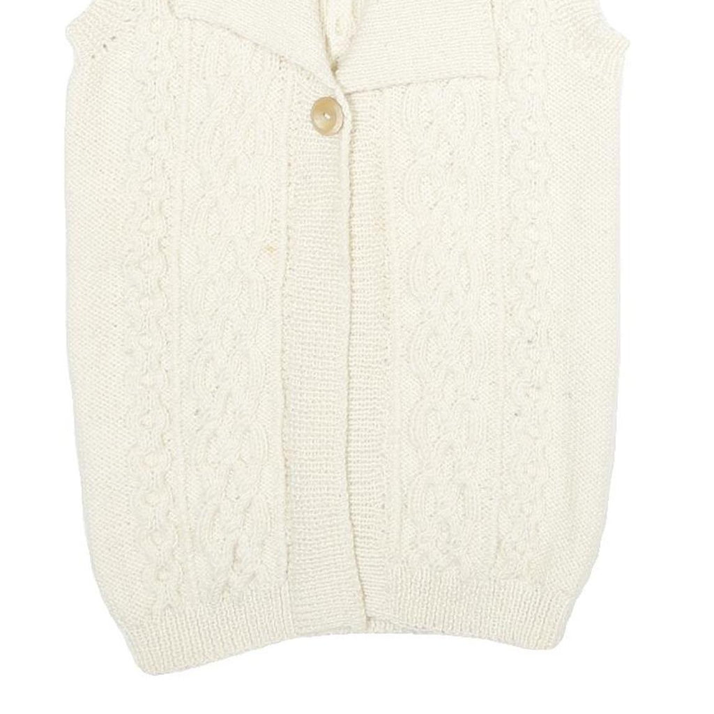 Womens Cream Cable Knit Wool Jumper Shawl Collar Pullover M Sleeveless Button