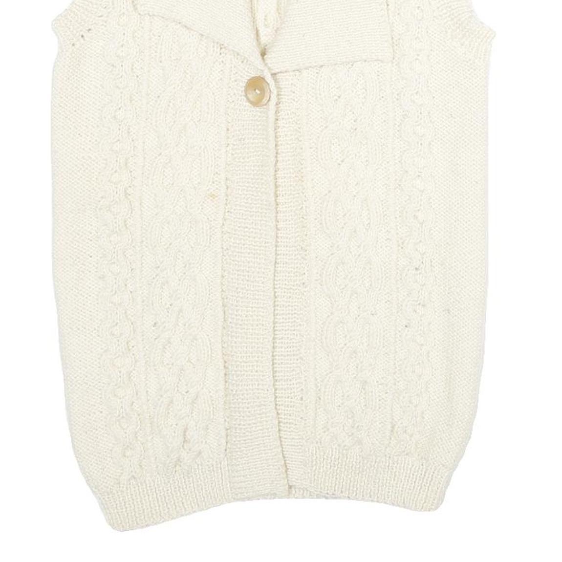 Womens Cream Cable Knit Wool Jumper Shawl Collar Pullover M Sleeveless Button