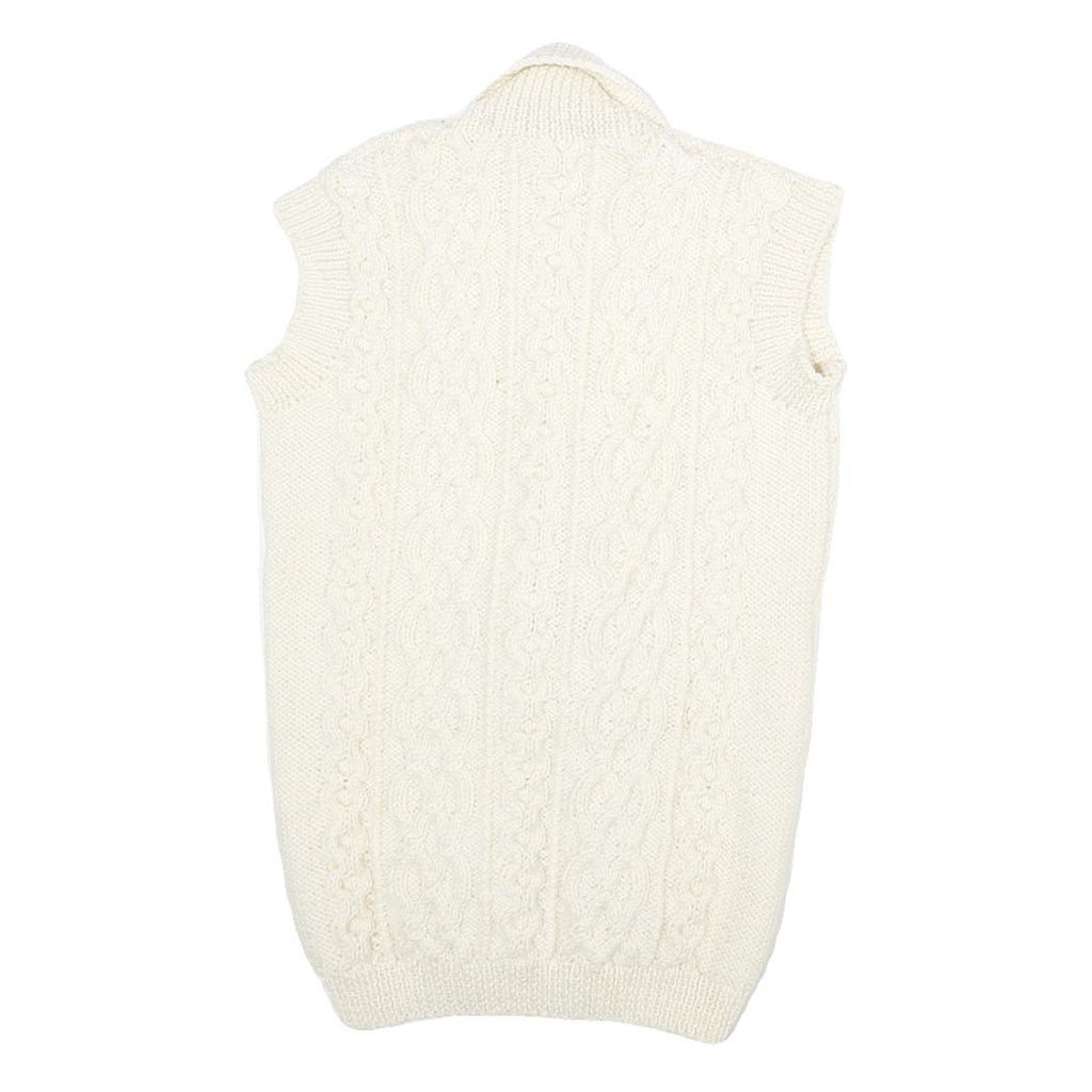 Womens Cream Cable Knit Wool Jumper Shawl Collar Pullover M Sleeveless Button